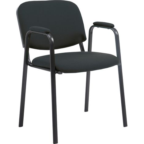 Sedia visitatore con braccioli integrati attesa in tessuto nero, base a 4 gambe in metallo nero 100003383