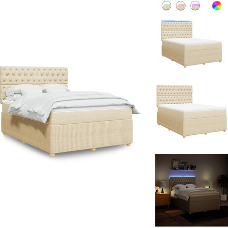 Sommier à lattes de lit avec matelas Crème 160x200 cm Tissu - Sommier À Lattes De Lit - Sommiers À Lattes De Lit - Lit - Meuble De Chambre À Coucher (1/5)