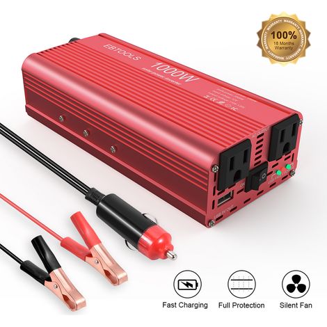 Inverter per auto, 1000W/2000W, da 12V CC a 110V CA, con 2 uscite CA. (1/5)
