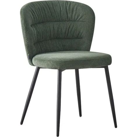 Set 4 Sedie da Interno Imbottite in Tessuto Verde Gambe in Metallo Nero
