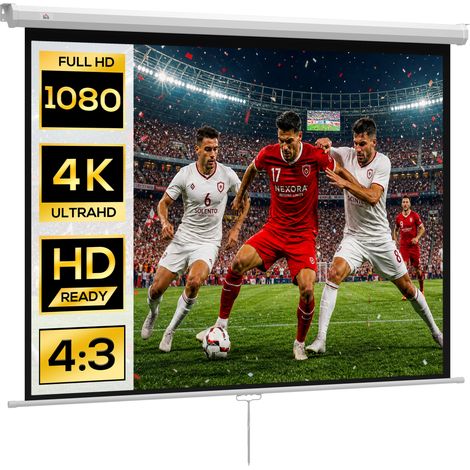 Écran de projection de 84 pouces. écran vidéoprojecteur. 4:3 4K HD. fixation mur ou plafond. 181l x 8P x 138H cm. blanc (1/5)