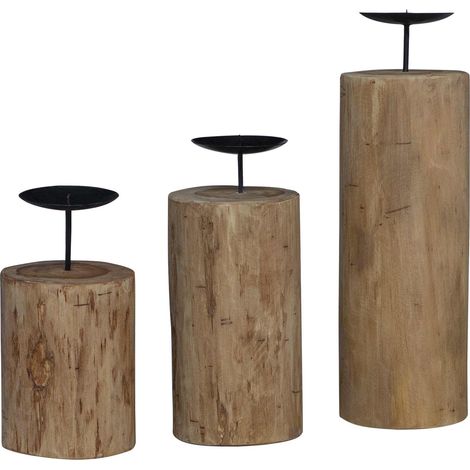 Porta velas 3 pcs Natural Madera maciza de Teca vidaXL