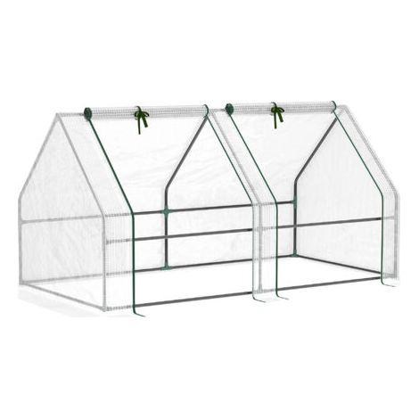 Pair Mini Serre de Jardin mini serre tunnel 180L x 90l x 90H cm toit pointu Acier PE Haute densité 140 g/m² Anti-UV 2 fenêtres avec Zip enroulables Blanc (1/5)