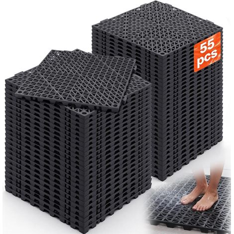 Dalles de Sol Clipsables VEVOR Lot de 55 Dalles Ajourées PVC 30x30x1,5 cm Antidérapantes Drainage Rapide Noir Piscine Terrasse (1/5)