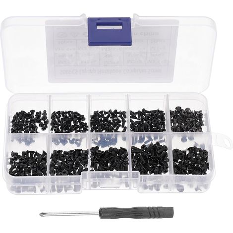 Vis M2.5 et M2 en Acier Carbone Noir avec Boîte de Rangement, Résistance à la Rouille, pour Réparation d'Ordinateurs Portables et Accessoires Informatiques (1/5)