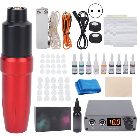 Kit complet de machine à tatouer professionnelle : bloc d'alimentation pour stylo rotatif, pédale, encre d'exercice, prise UE 100-230V