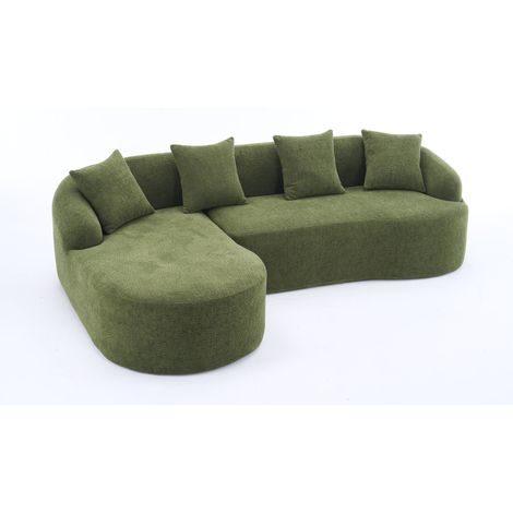 Canapé modulaire arrondi 3 places, angle gauche, tissu vert, assise confortable, montage sans outil, style élégant pour salon, appartement ou bureau  CHICFURN (1/5)