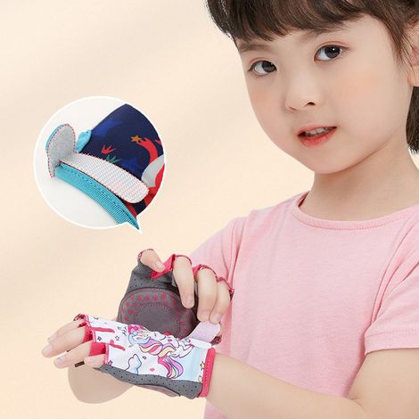 Gants de cyclisme pour enfants, jolis gants de cyclisme demi-doigts à motif dessin animé, antidérapants, respirants et absorbant les chocs, pour garçons et filles. (1/5)
