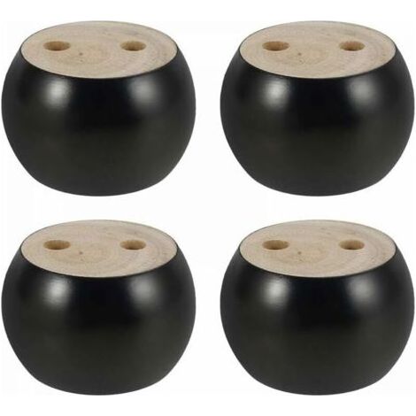 Lot de quatre pieds de meubles ronds en bois, de 5 cm de hauteur, convenant aux canapés, lits, fauteuils et armoires. Vis et ruban adhésif noir inclus. (1/5)