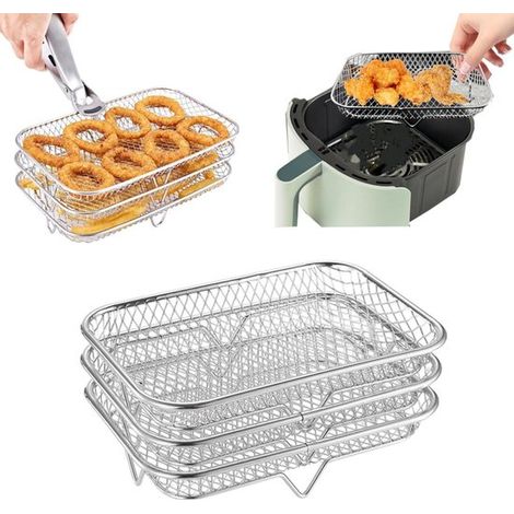 Grille à 3 niveaux pour friteuse, grille de refroidissement pour steaks, grille de séchage empilable, grille pour four et friteuse à air chaud pour sécher, griller et (1/5)
