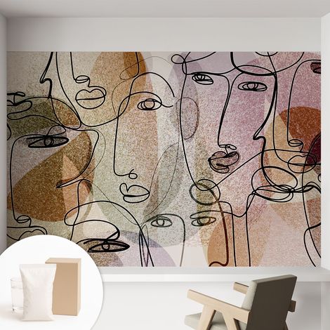Papier peint intissé mural installation rapide du papier peint durable et résistante - Colle incluse gratuite Visages linéaires 152x104 cm (1/5)