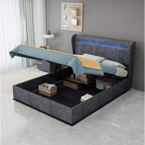 lit adulte lit 140x200 LED tissu gris moderne OKMYHOME (1/5)