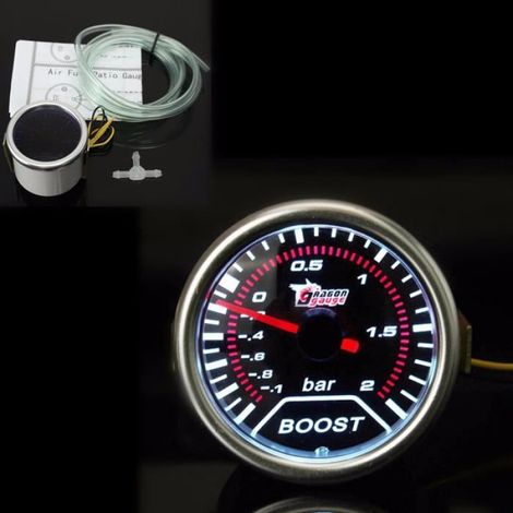Manomètre Boost - Jauge de Pression Turbo -1 à 2 Bar - LED Blanc - Diamètre 52 mm - Pour Voiture - 1 Pièce (1/4)