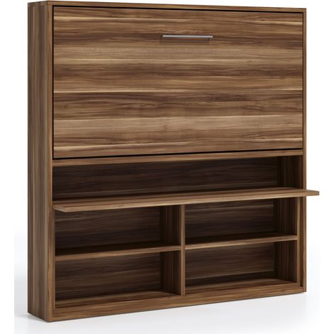 Lit escamotable horizontal 80x190 avec rangement et bureau Laura-Coffrage Blanc-Façade Carbone (1/5)