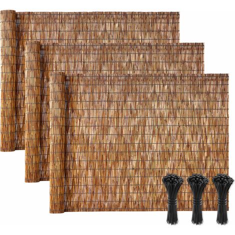 VEVOR Cañizo de Ocultación y Decoración para Jardín, 1,2 x 5 m, Valla Natural, Paquete de 3 Piezas, Brezo y Mimbre de Cerramiento, con Bridas de Plástico, Pantalla de Privacidad para Terraza Balcón (1/5)