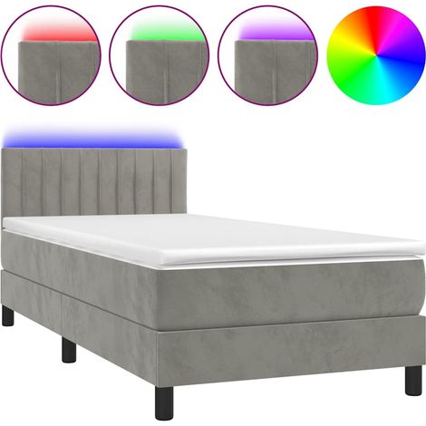 Maison Exclusive - Cama box spring colchón y LED terciopelo gris (1/5)