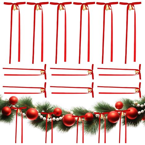 Guirlande de Nœuds de Noël Décoration Artisanale de Noël avec Clochette Ornements de Nœuds en Velours Rouge pour Cheminée, Manteau, Arbre, Intérieur, Extérieur, Maison, Fête, Hiver, Mur (1/5)