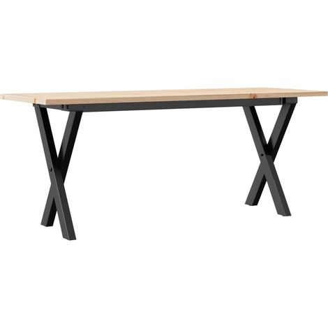 Mesa de centro rectangular estilo industrial con estructura en X 110 x 40 x 45 cm madera de pino y acero negro DEC036257