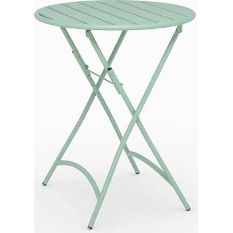 Mesa de jardín Yumi redonda y plegable en metal verde claro para 2 personas