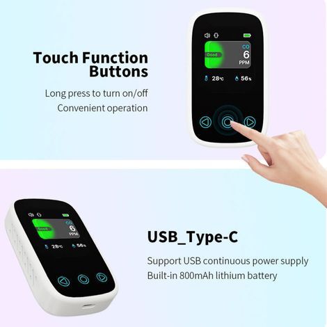 Testeur qualité d’air 3 en 1 CO Température Humidité, détecteur capteur NDIR, écran TFT LCD numérique à luminosité automatique, calibration CO, fonctions changement unité température,de (1/3)