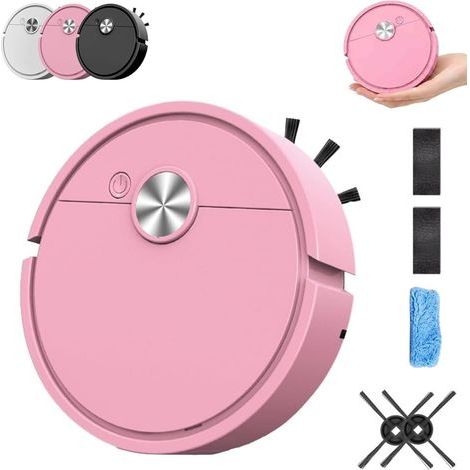 Aspirateur Robot pour Voiture, Mini Aspirateur Robot, Robot Intelligent Rechargeable 3-en-1 (Balayage Et Lavage), Aspirateur Multifonction Silencieux pour Sols Durs Et d'animaux(Pink,Rechargeable) (1/5)