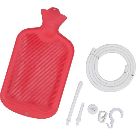 Kit de lavement domestique 2L avec tuyau ondulé, crochet et tamis en caoutchouc rouge, pour la douche. (1/5)