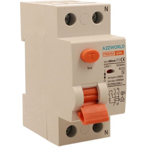 RCCB Interruttore Differenziale Selettivo Tipo S Classe A 1P+N 2M 10000A 300mA Ritardo 500ms 63A AC 230V IP20 IEC61008-1 PR8HM (1/5)