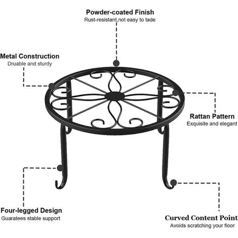 Support pour plantes et tabouret à fleurs, lot de 3 supports ronds en fer forgé noir pour pots de fleurs. (1/4)