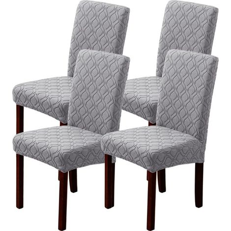 Lot de 4 housses de chaise extensibles, amovibles et lavables, pour la maison, la cuisine, l'hôtel et le restaurant (4 pièces, gris clair) (1/5)