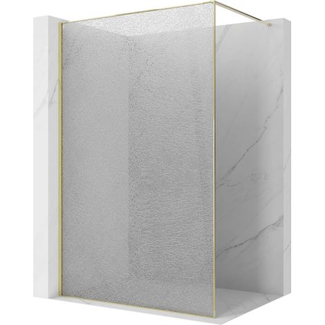 Mexen Kioto Duschwand Walk-in 140 x 200 cm, Crackle Transparent 12 mm, Gold - 800-140-101-50-04-X (1/5)