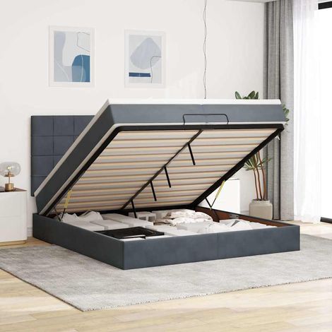 Ottoman-Bett mit Matratzen & LEDs Dunkelgrau 200x200 cm Samt