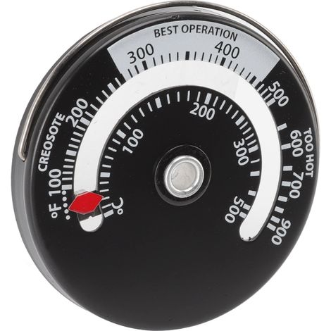 Thermomètre pour poêle en alliage d'aluminium avec cadran et aiguille en laiton, mesure précise et fiable, aimanté pour cheminée (1/5)