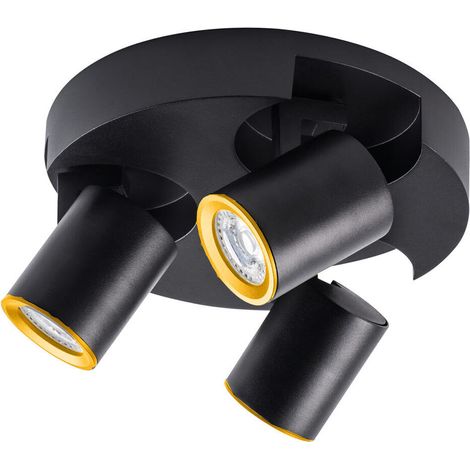 Plafoniera lampada da soffitto Rotonda Nero e Oro faretto direzionabile e attacco per lampade GU10 ad 3 diffusorI (1/5)