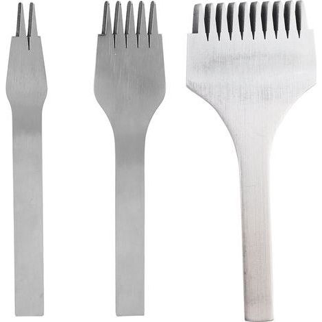 Set aus 3 Stahl-Lederlochern, 2+5+10 Zähne, DIY-Handahle für Lederbearbeitungswerkzeuge (3,38 mm) (1/5)