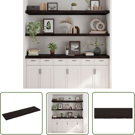 The Living Store Wandregal Dunkelbraun 180x50x(2-6)cm Massivholz Eiche Behandelt - Eichenholz Regal - Wandregal - Holzkasten - Rustikal - Wohnraum Dekoration (1/5)