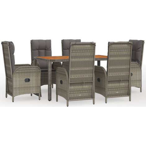 Maison Exclusive - 7-tlg. Garten-Essgruppe mit Kissen Grau Poly R
