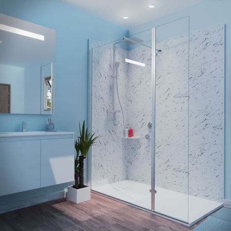 Cuisibane – Paroi de douche italienne 110 cm + 40 cm x 200 cm – Verre trempé 8 mm anticalcaire – Système Stop Water pour étanchéité (1/4)