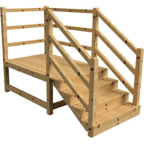 MILANO Außentreppe 4 geschlossene Stufen H71 cm - Podest L189 x B120 cm - Treppengeländer links und rechts - Podestgeländer rechts und hinten