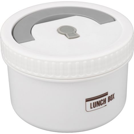 Runde Bento-Box, 600 ml, Lunchbox aus Edelstahl, auslaufsicher, luftdicht, isoliert, tragbar, zur Aufbewahrung von Lebensmitteln, milchig-weiß. (1/5)