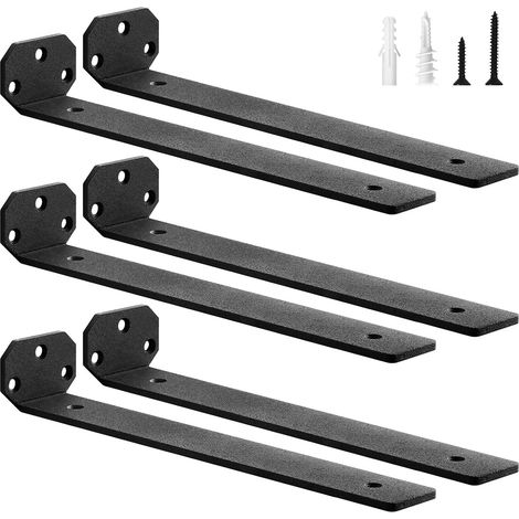 Lot de 6 Équerre Étagère Murale Métal Renforcée, Support Etagere Invisible, 50KG Charge, Support Étagère Murale 5mm Épaisseur, Équerre Étagère Durable Noir 30 cm (1/5)