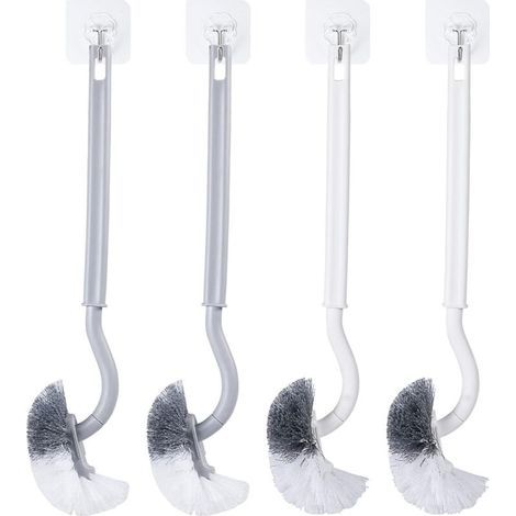 4er-Pack Toilettenbürsten, Toilettenbürsten, Toilettenbürsten mit Kantenreinigung, Toilettenbürsten mit langem Griff, Toilettenbürsten für die Tiefenreinigung (Grau/Weiß) (1/5)