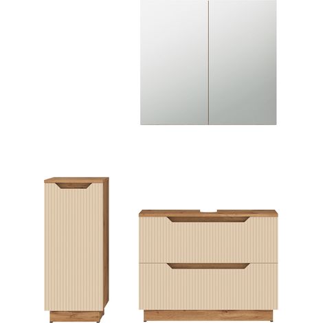 Conjunto de muebles de baño de 3 piezas Lotta, Rayas roble/cachemira, 3 partes, Vicco (1/5)