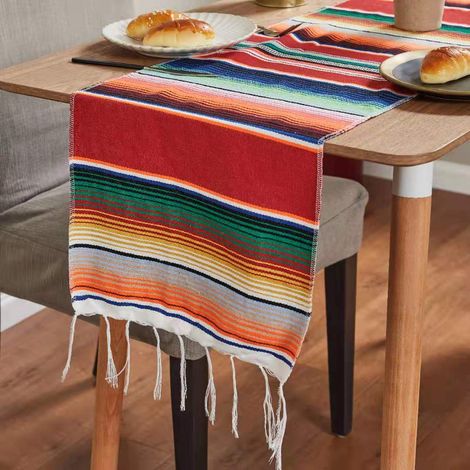 Runner da tavola messicani, per decorazioni per feste messicane, matrimoni, picnic, sala da pranzo, runner da tavola in cotone intrecciato a mano - Grande rosso 35×275