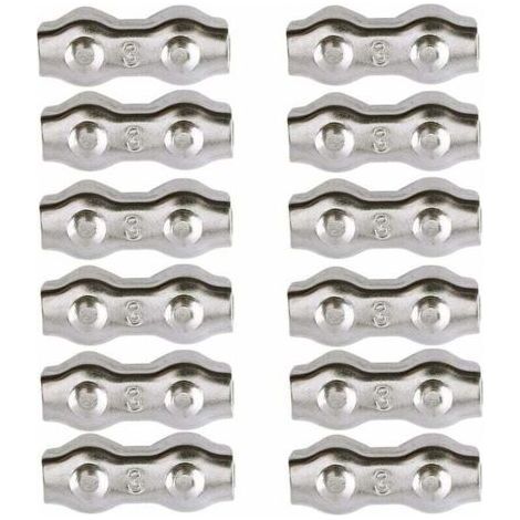 FENOPLASTICASerre-câble en acier inoxydable 304 – Lot de 12 pinces pour câbles métalliques de 2mm – Capacité de charge élevée – Applications industrielles et maritimes (1/5)