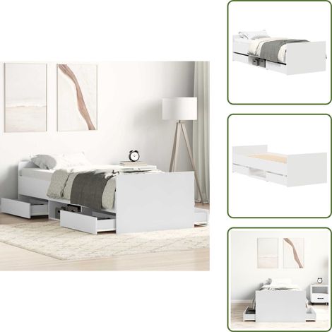 The Living Store Cadre de lit sans matelas blanc 90x190 cm - Lit Simple - Cadre De Lit - Lit Blanc - Meuble Chambre - Rangement Sous Lit