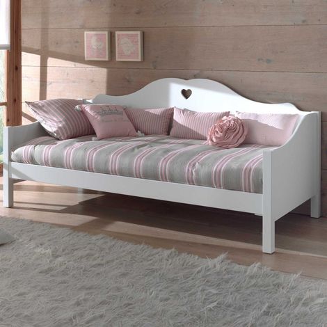Lit banquette 90x200 bois laqué blanc Cœur (1/3)