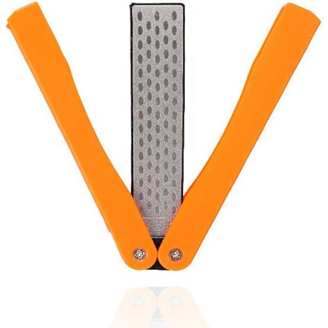 Grit Pierre à Aiguiser Diamant Double Face Aiguiseur de Couteau Pliante Pierre à Aiguiser de Poche pour L'outil D'affûtage de Cuisine Jardin Camping en Plein Air - Orange (1/5)