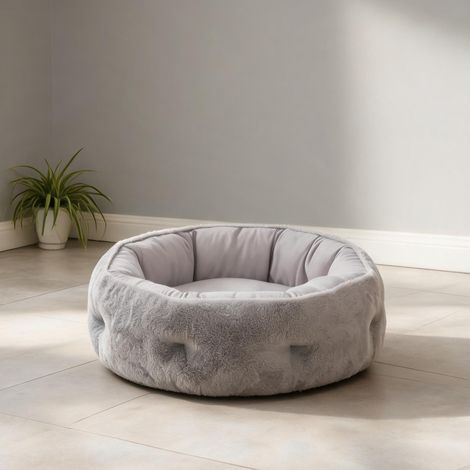 Coussin rond en coton gris pour chat et petit chien (1/5)