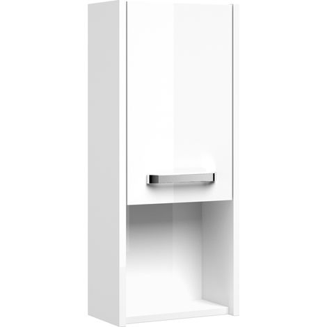 Badezimmer-Wand-Hängeschrank FES-3050-66 Badschrank in Hochglanz weiß - B/H/T: 30/70/16cm (1/4)