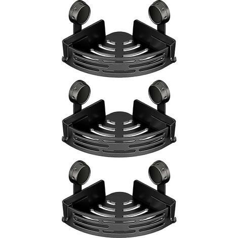 Paniers triangulaires à ventouses, rangement facile à nettoyer pour après-shampoing, ThreeBlack (1/5)